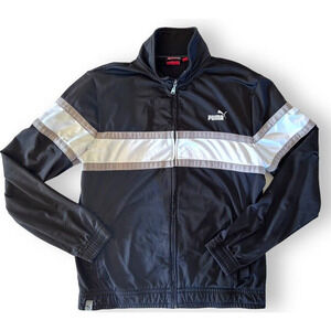 Vintage Puma Windbreaker Jacket Mens Large Black Tan White Full Zip